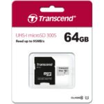 Transcend 64GB U1 Memory Card Micro SD UHS-I with Adapter (TS64GUSD300S-A)
