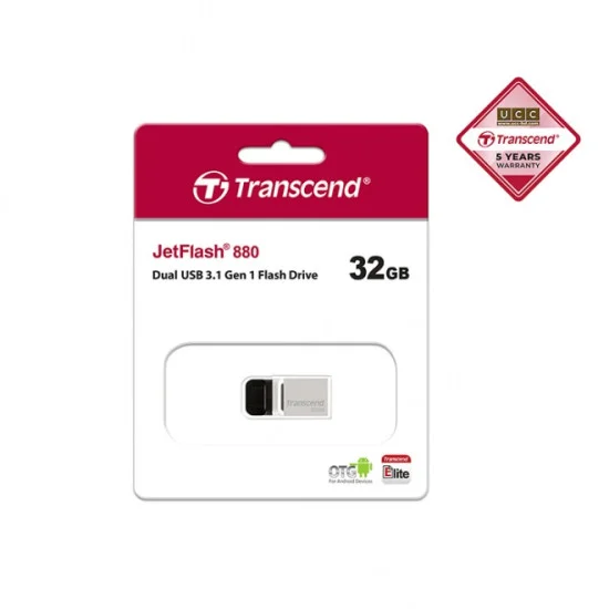 Transcend 32GB JetFlash 880 USB 3.0 Gen 1 OTG Pen Drive Silver