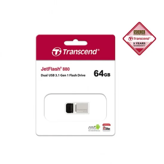 Transcend 64GB JetFlash 880 USB 3.0 Gen 1 OTG Pen Drive Silver