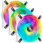 Corsair iCUE QL120 RGB 120mm PWM White Case Fan Triple Fan Kit with Lighting Node CORE
